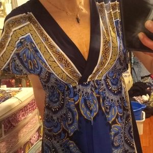 Women's classy/comfortable print dress, empire waist v-neck, sz S